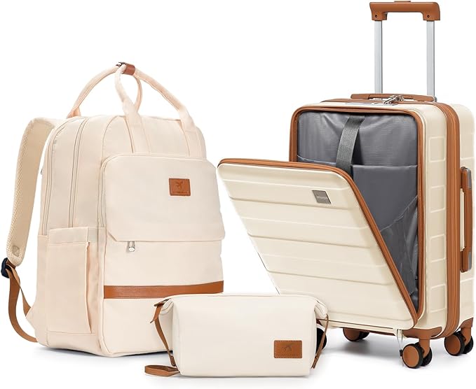 imiomo Carry on Luggage Airline Approved with Front Pocket and USB Port, Hard Shell 20 Inch Travel Carry-on Suitcase with Spinner Wheels and TSA Lock, White