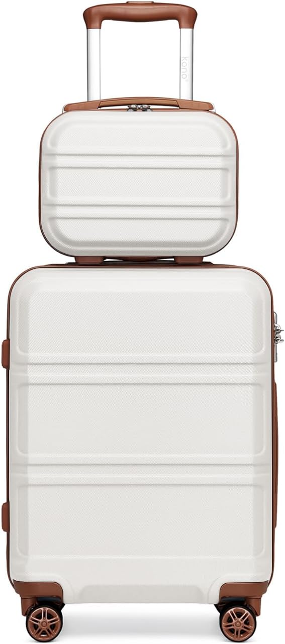 Kono Carry On Luggage Set Airline Approved Lightweight PC+ABS Carry On Suitcase with TSA Lock Spinner Wheels Durable Luggage Hardside White