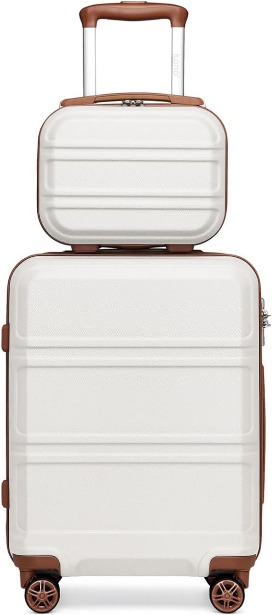 Kono Carry On Luggage Set Airline Approved Lightweight PC+ABS Carry On Suitcase with TSA Lock Spinner Wheels Durable Luggage Hardside White