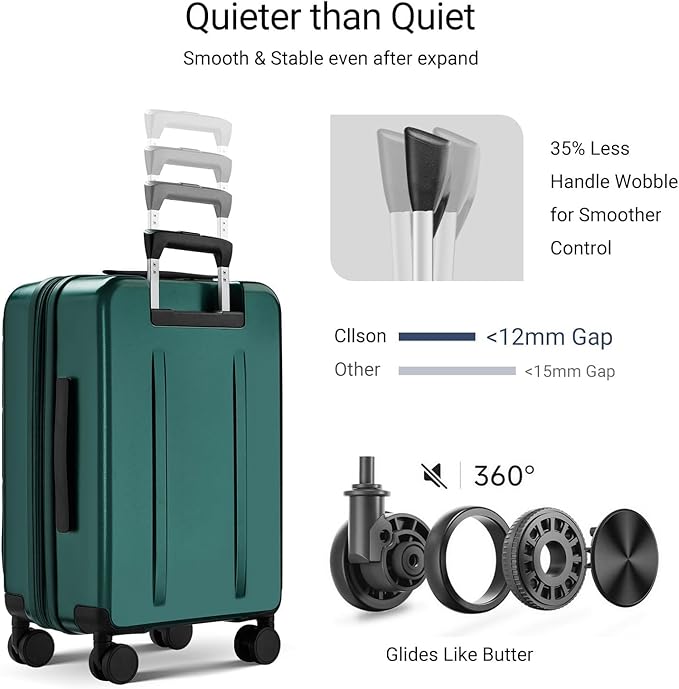 Carry On Luggage with Top Opening, Expandable with Front Pocket and USB Charging Port, Lightweight with Front Compartment Rolling Suitcases with Spinner Wheels (Dark Green, 20 Inch)