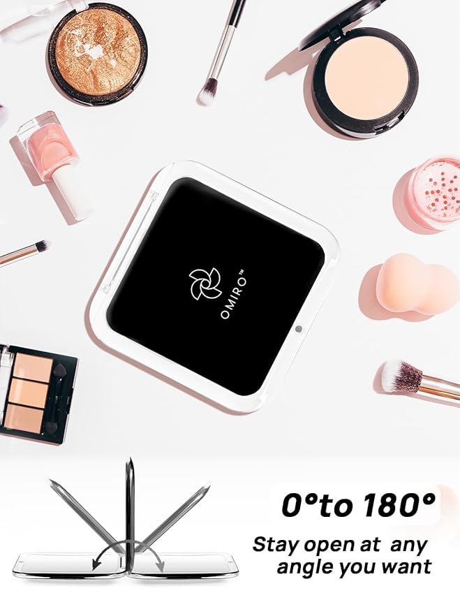 OMIRO Folding Compact Mirror, 1X/15X Magnification 3½” Pocket Size Square Hand Mirror for Travel Makeup (Transparent Black)