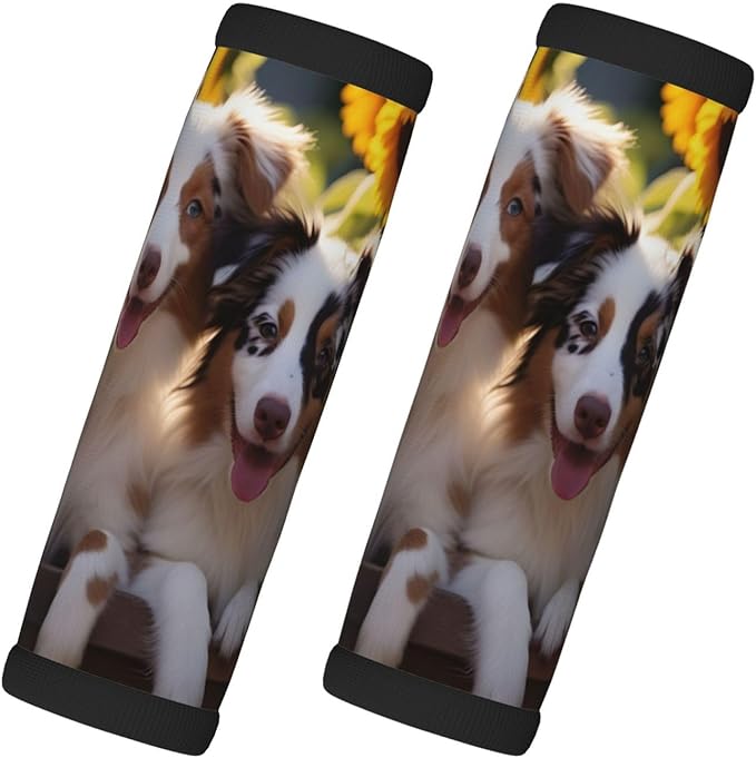 Luggage Handle Wraps Animal Dog Sunflower Luggage Identifiers Soft Neoprene Luggage Handle Wraps For Suitcase Trolley Handle Grip Cover 2 Pack Luggage Tags