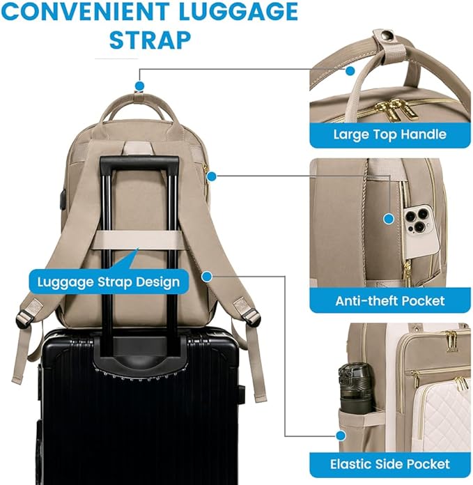 LOVEVOOK Laptop Backpack for Women, Water Resistant Travel Work Backpacks Purse Stylish College Business Teacher Nurse Computer Bag with USB Charging Port, Fits 15.6" Laptop