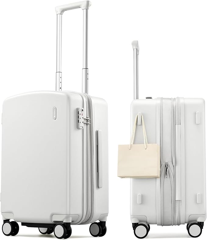 Hanke Expandable Carry On Luggage 22x14x9 Airline Approved, 20 Inch Hard Shell Suitcases with Wheels, Lightweight Travel Luggage Carry On Suitcase for Woman & Men with Tsa Lock(Smoke White)