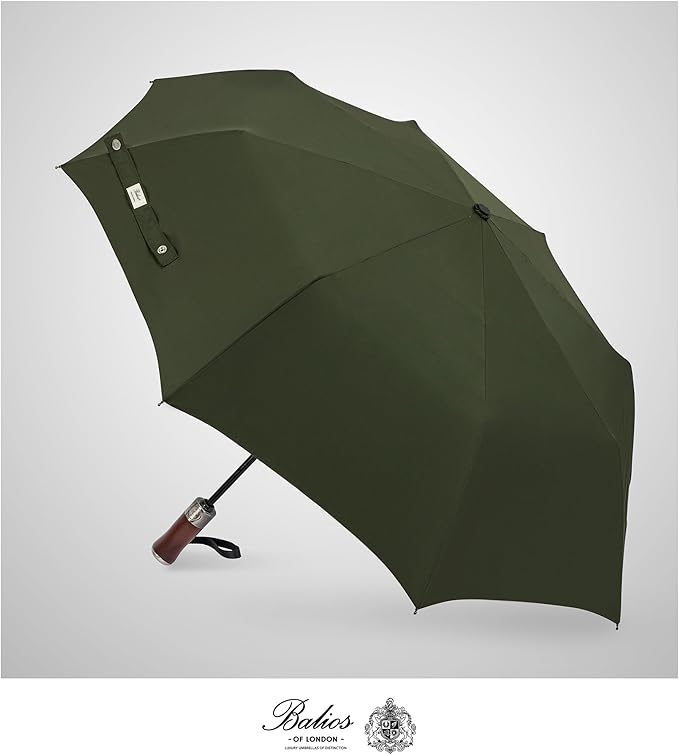 Balios (Designed in UK) Travel Umbrella Luxurious Golden Hardwood Handle Auto Open & Close Windproof Frame Single Canopy Automatic Folding Umbrella Men's & Ladies