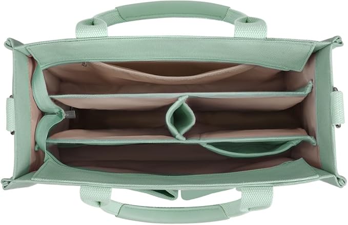 FIORETTO Canvas Tote Bag for Women with Zipper Closure & Individual Compartments for Work College for Teacher & Nurse