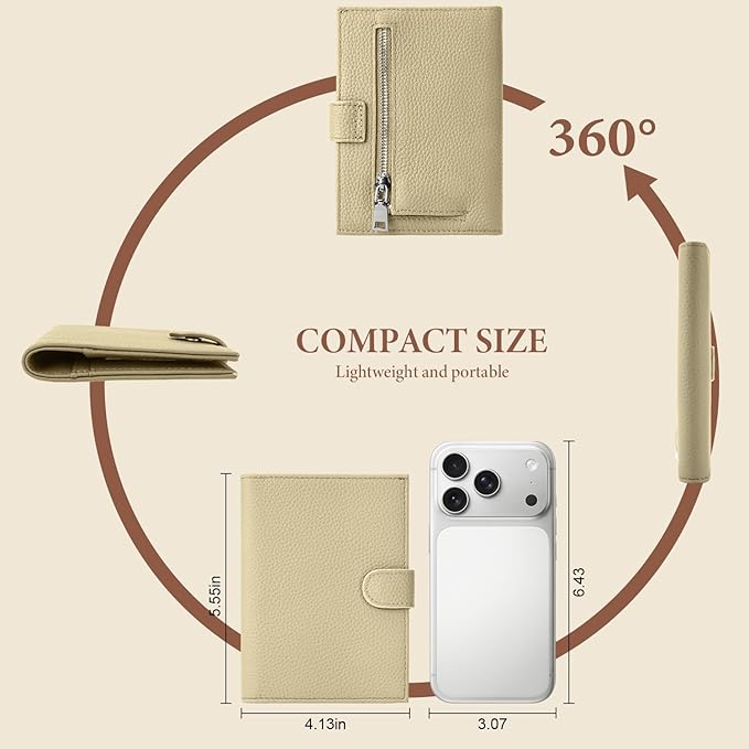 Genuine Leather Passport Holder for Women Men, Hidden Airtag Pocket, RFID Blocking, Zippered Coins Pocket & Cash Compartment Travel Gifts Essentials Passport Cover Case - Warm Grey
