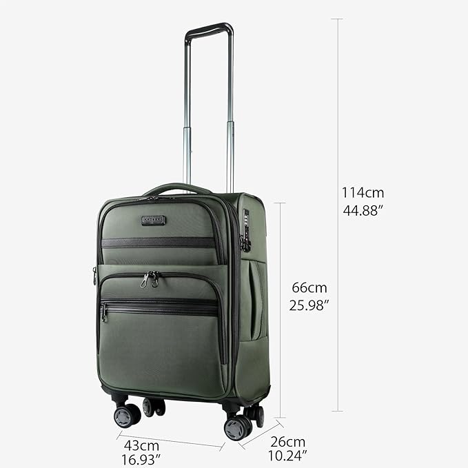 KROSER Softside Expandable checked Luggage with Front Business Pockets，24 Inch Suitcases with Spinner Wheels & Built-in TSA Lock, Durable Suitcase Rolling Luggage, Army Green