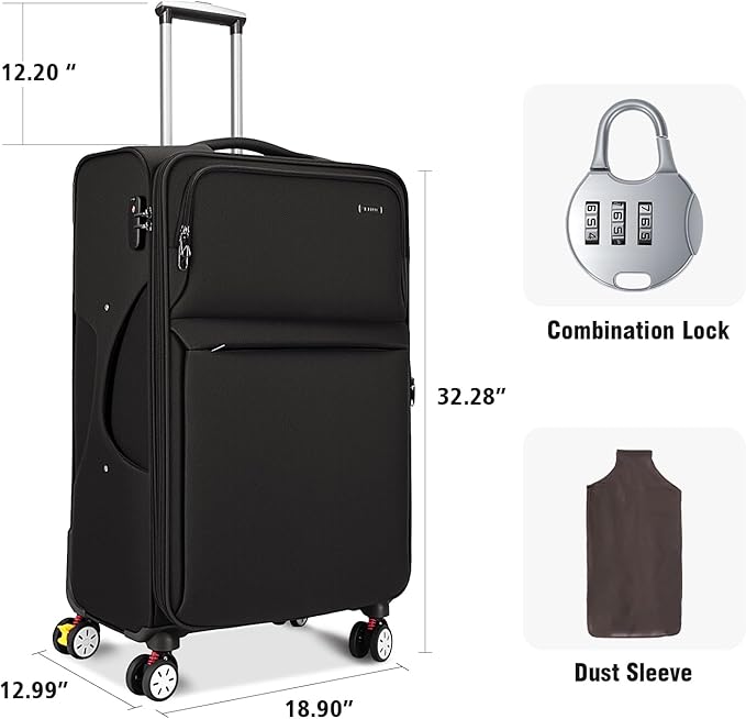 VJI Softside Expandable Checked Luggage with Spinner Wheels, Lightweight Fabric Suitcase with TSA Lock, Smooth Rolling Travel Luggage for Business and Vacation, 29 Inch