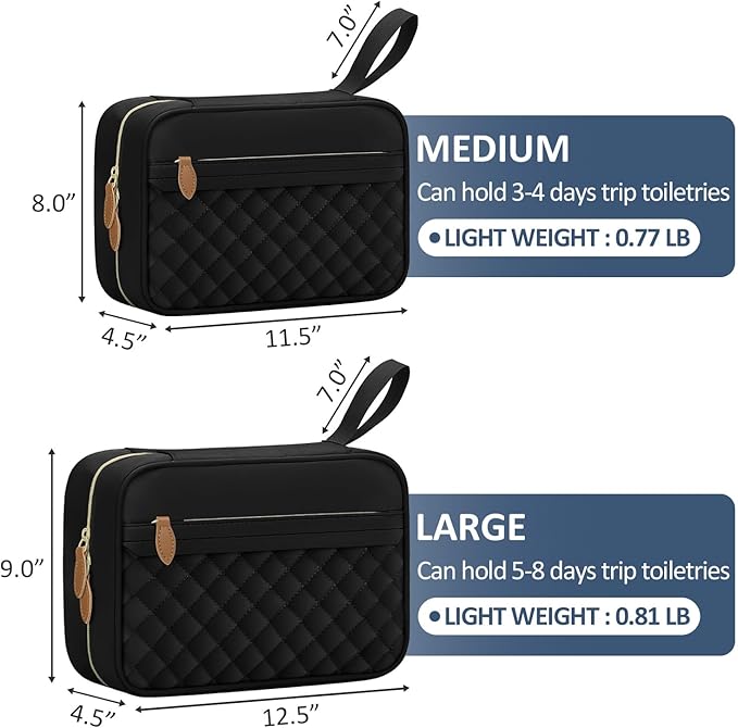 Travel Toiletry Bag for Women with Hanging Hook, Waterproof TSA Approved Cometic Toiletry Bag Organizers Leakproof Make up Bags for Women Black