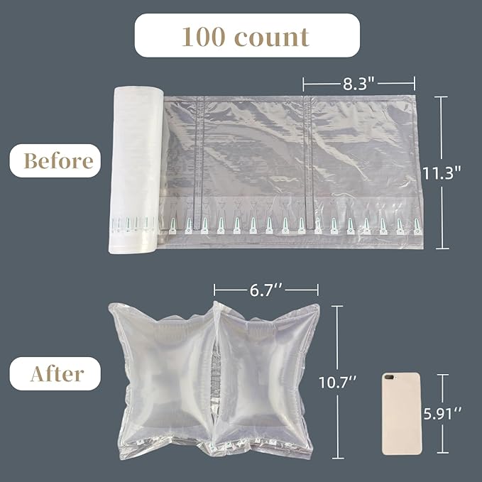 Large Air Pillows for Shipping Purse Stuffing to Keep Shape Inflatable Air Bags, 8.2" X 11.8" Air Pockets for Packaging Moving Supplies Box Filler Alternative to Packing Peanuts, 100Count