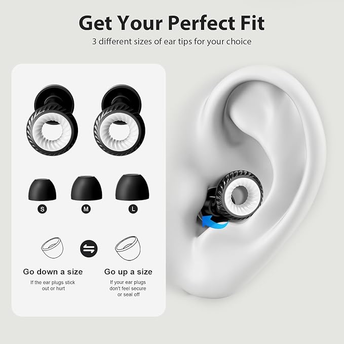 Concert Ear Plugs, Yawsoy Reusable Ear Plugs for Concerts, Raves, Focus and Sleep, High Fidelity Noise Cancelling Ear Plugs, 20dB Noise Reduction & Hearing Protection, 6 Pair Eartips in S/M/L (Black)