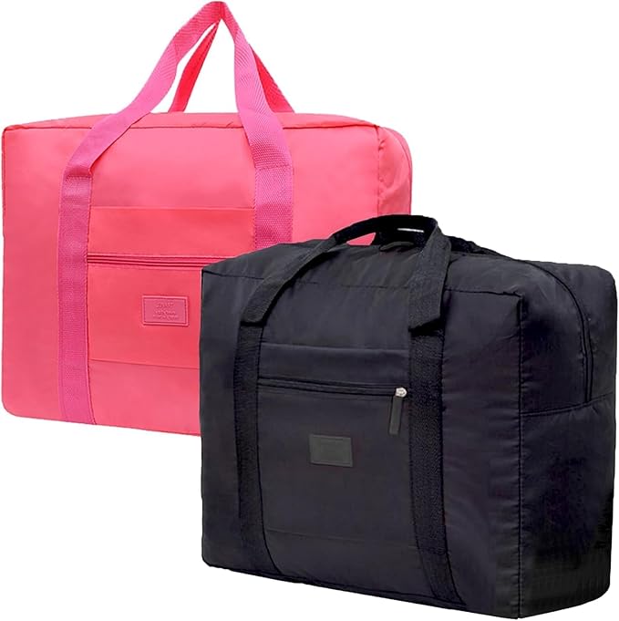 Travel Duffel Bag Lightweight Foldable Travel Bag for Women and Men Waterproof Tote Carry On LuggageWeekender Overnight Bag (Red+Black)