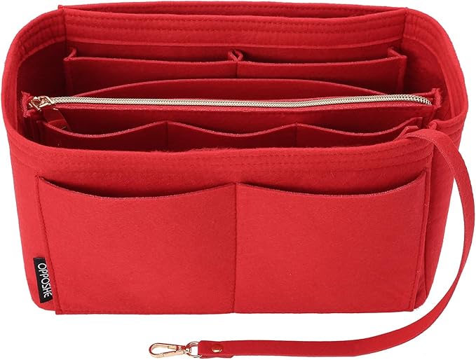 OPPOSHE Purse Organizer Insert for Handbags, Softened Felt Bag Insert Organizer for Tote, Compatible with LV, Coach, MK, Kate Spade, Goyard, Longchamp (Red, XX-Large)