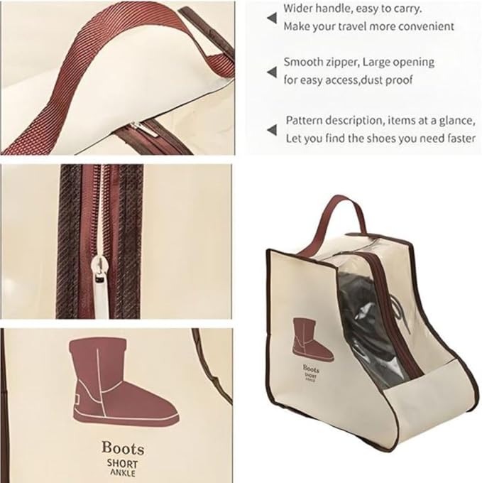 Portable 2 Pack Boots Short Storage/Protector Bag, Beige Waterproof Storage Bags for Travel, Under Bed, Wardrobe, Shoe Cabinet