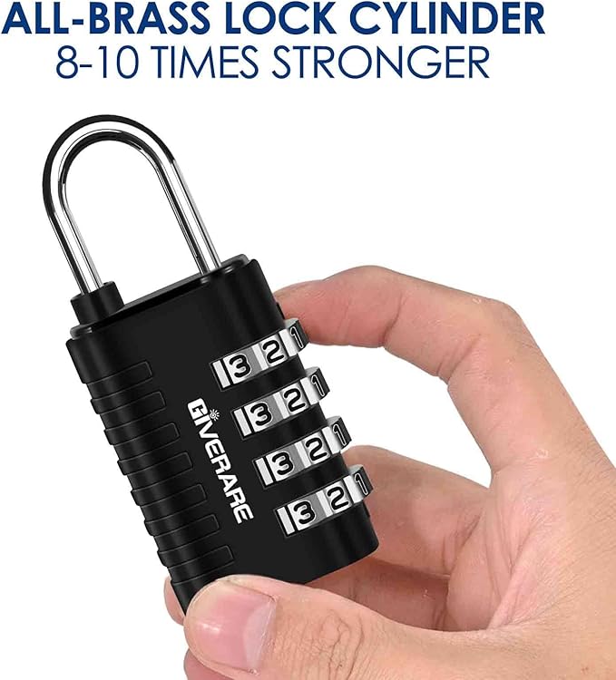 4 Pack Combination Lock, 4-Digit Padlock Keyless, Resettable Metal Luggage Locks, Weatherproof Alloy Travel Lock for Backpack, Gym, School, Locker, Fence, Gate, Hasp, Case, Black Silver-by GIVERARE