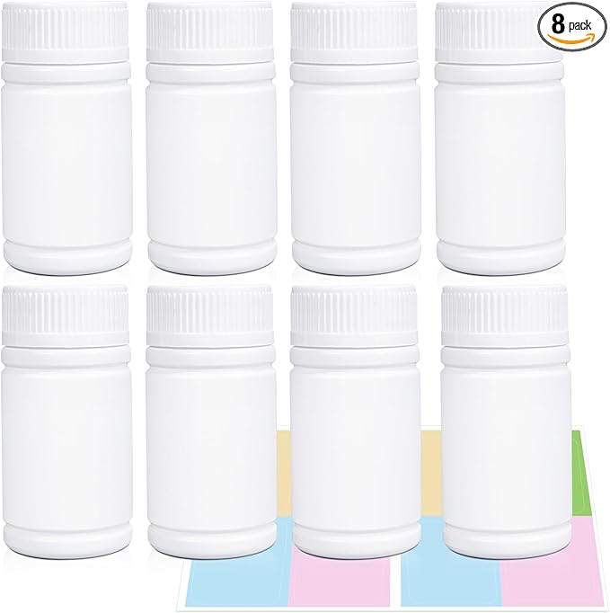 8 Packs 120cc Child-Proof Plastic Pill Bottle, Empty Medicine Bottle with Child-Resistant Cap, Food Grade Container for Chemicals, Liquids, Powders, and Candy