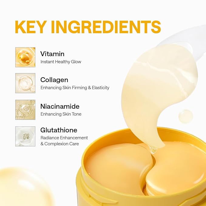 Mediheal Vita Collagen Under Eye Patches for - Korean Hydrogel Eye Pads (60 patches) with 7 Vitamin & 5 Micro Collagen. Moisturizng & Non Irritating Eye Gel Mask. Sealing Cap Included.