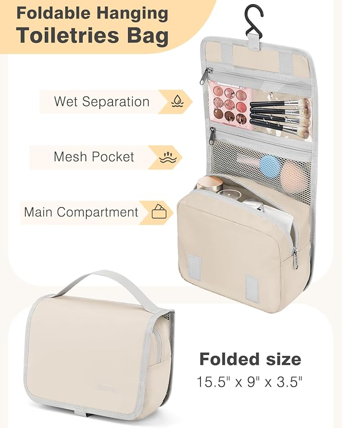 Gonex 10 Set Compression Packing Cubes, Expandable Storage Travel Bags for Suitcase, Luggage Organizers with Hanging Toiletry Bag Laundry Bag Shoe Bag Accessories Bag (Cream)