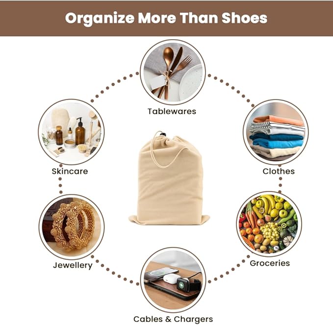 LFH Cotton Shoe Storage Bags with Drawstring, Dustproof Breathable Reusable Organizer, Perfect For Travel, Dorm, Hotel, College, Gym, Easy to Carry, Machine Washable 12"x17" (Pack of 4) - Natural