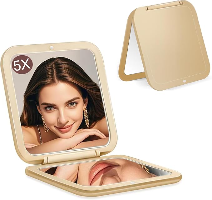 CYHTSHFZ Small Compact Mirror for Purse,5X/1X Travel Magnifying Mirror for Women, Makeup Mirror for Girls, Portable Ultra Slim Pocket Mirror