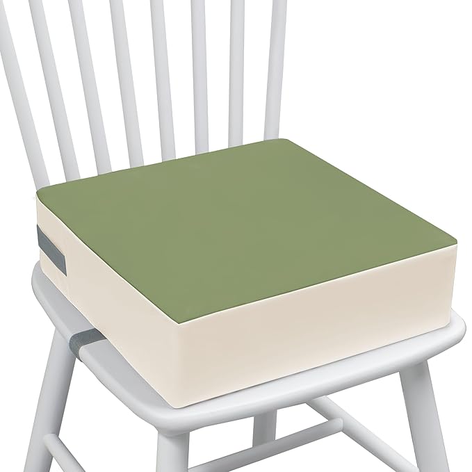 Toddler Booster Seat Dining Table Kitchen Chair, Waterproof Anti-Scratch PU Cushion, Non-Slip Bottom, Adjustable Buckle Straps, Easy Clean Portable Seat Cushion (Green)