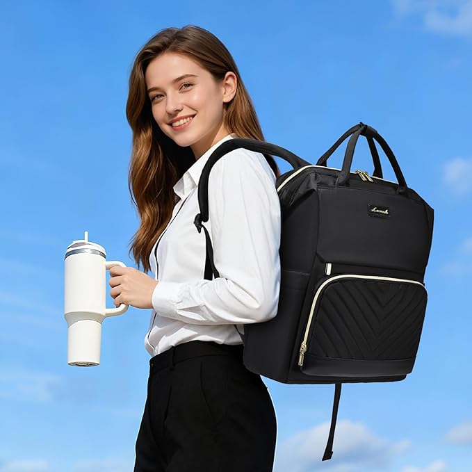 LOVEVOOK Laptop Backpack for Women with Giant Tumbler Holder Pocket, 15.6 inch Travel Work Bag Purse for Nurse Teacher, Waterproof Casual Daypack Bookbag for College Business