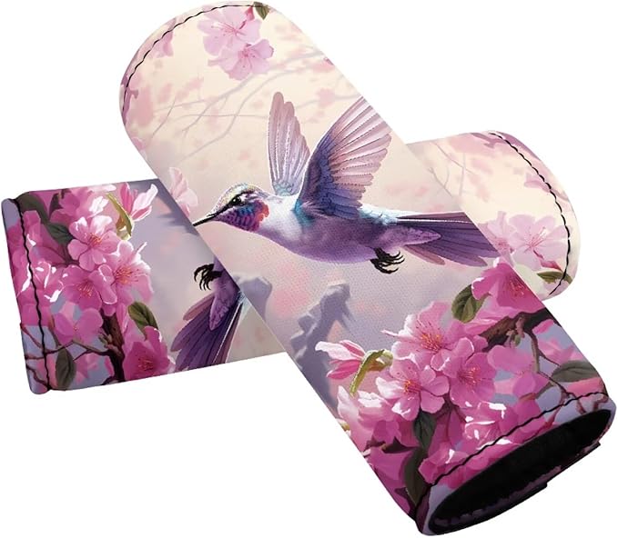 BIGCARJOB 2 Pcs Luggage Handle Cover for Suitcase with Pink Hummingbird Flower Print Travel Suitcase Handle Sleeve Covers Identifier Travel Bag Wraps Luggage Accessories
