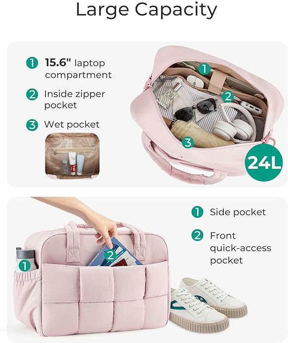 BAGSMART Gym Bag for Women, Personal Item Puffer Duffle Bag, Weekender Overnight Carry On Tote Handag for Travel