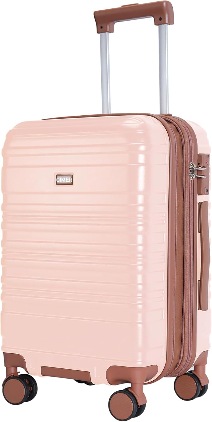 Carry on Luggage, 20Inch Expandable Luggage Airline Approved Hard Shell PC Suitcases with Wheels 22x14x9 TSA Lock Durable Zipper Lightweight Travel for Men and Women, Pink