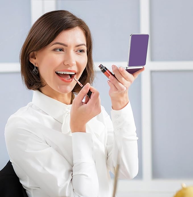 Pocket Mirror, Small Travel Mirror with Magnification, Portable Double-Sided Magnifying Cosmetic Mirror for Daily (Purple)