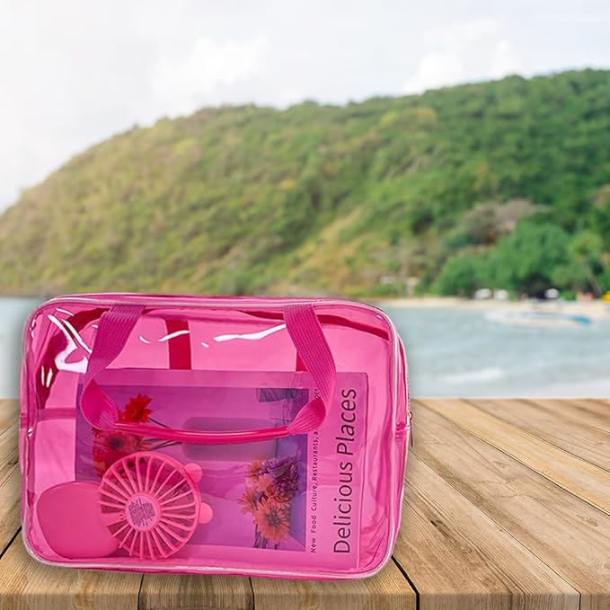 Hot Pink Star Large Cosmetic Bag 12x5x8 inch Travel Pouch with Handle,Durable PVC Material,Zipper Design-Ideal for Makeup,Travel Essentials
