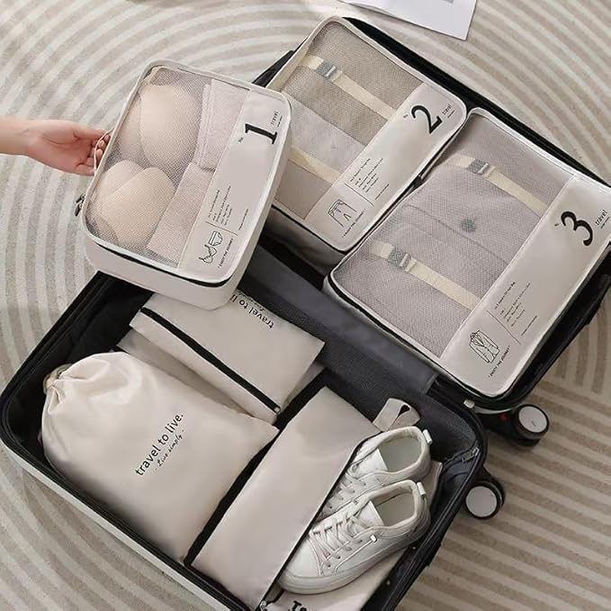7 Piece Mesh Packing Cubes Set Travel Organizers Compresion Bags For Travel Accessories