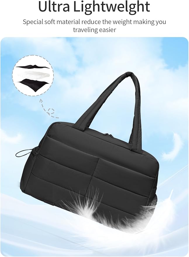 Gitus Carry On Duffle Gym Bag for Women Puffer Weekender Overnight Duffel Bag for Travel with Clear Toiletry Pouch Sport Yoga Fitness Essentials Gifts (Black)