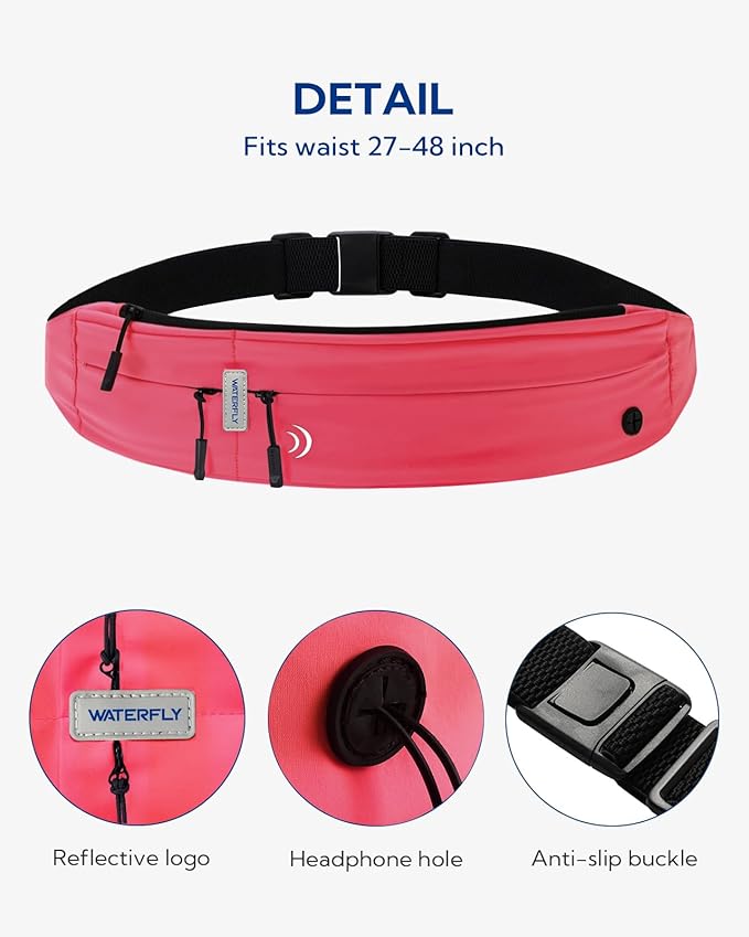WATERFLY Running Belt Fanny Pack: Runner Marathon Jogging Waist Pack Sport Workout Exercise Fitness Phone Holder Belt for Men Women Jogger Slim Waistband