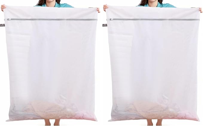 Kimmama Laundry Mesh Wash Bags, Lingerie Bags for Washing Delicates, Mesh Laundry Bags for Washing Machine, White Net, Grey Zipper, Super Large (Pack of 2)