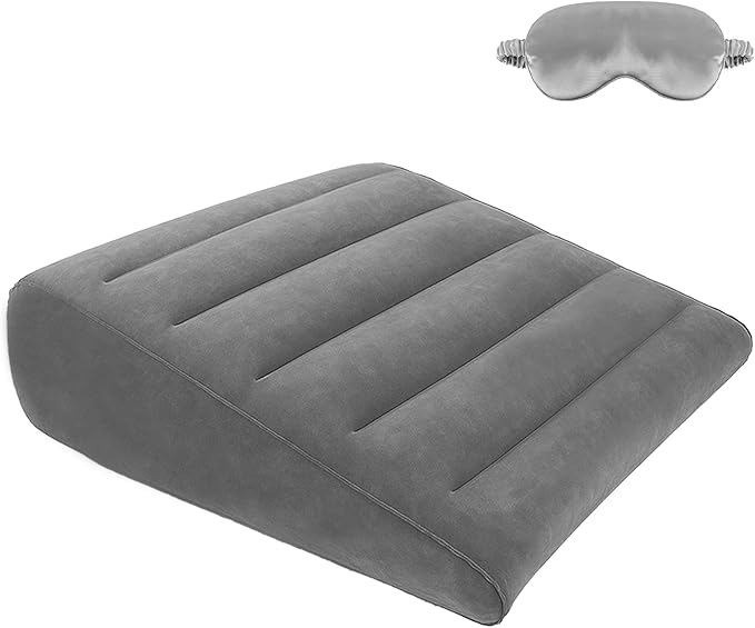 Inflatable Wedge Pillow for Sleeping - Inflatable Travel Pillow with Eye Mask for Head Shoulder,Back,Knee,Leg Elevation,Post-Surgery Support,Acid Reflux&Back Pain Relief,Snoring,Portable Wedge Cushion
