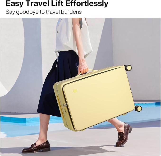 mixi 24 Inch Checked Luggage PC Hard Shell Suitcase Top Opening Aluminum Frame Travel Suitcases with Wheels, Lark Yellow