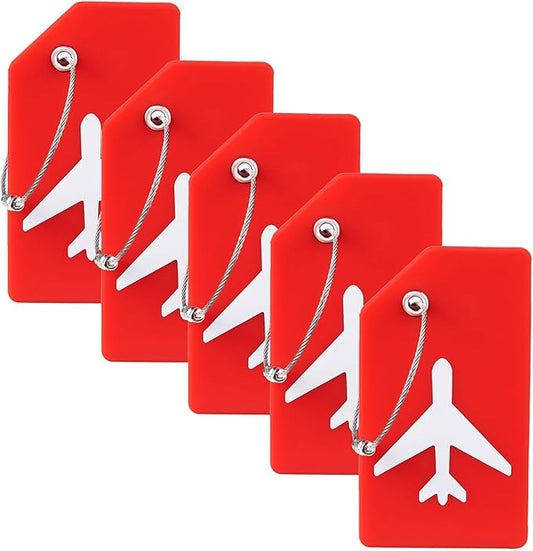 5 Pack Silicone Luggage Tag for Suitcases with Stainless Loop, TSA Approved, Privacy Protection Travel Essentials Bag Tags by Gostwo, Red