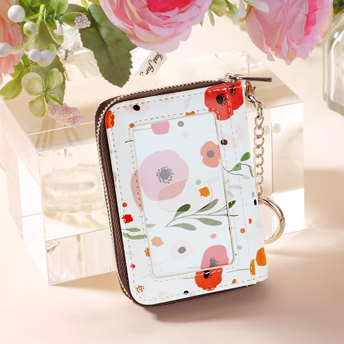 FurArt Zipper Wallet Women, RFID Blocking Credit Card Wallet, Business Card Holder, Compact Size KeyChain Wallet