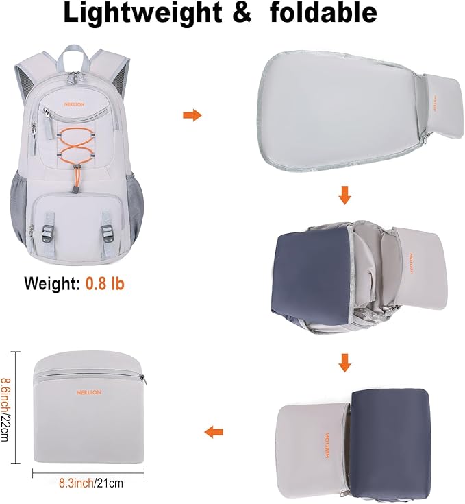 Nerlion 35L Hiking Backpack Travel Backpack for Men Women Camping Waterproof Outdoor Hiking Daypack Lightweight Backpack Silver Orange