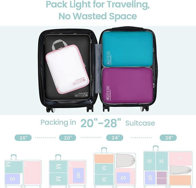Cambond Compression Packing Cubes for Travel - Lightweight Expandable Travel Bags Luggage Organizers Travel Essentials Compression Cubes for Travel Space Saver for Carry on Suitcases Organizer