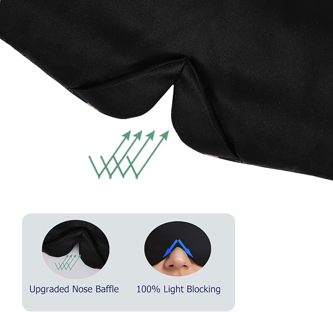 ALASKA BEAR Wraparound Style Silk Eye Mask, Big Wide Headband and Large Coverage Sleeping Mask, No Side Buckles, Strapless(Silent Night)