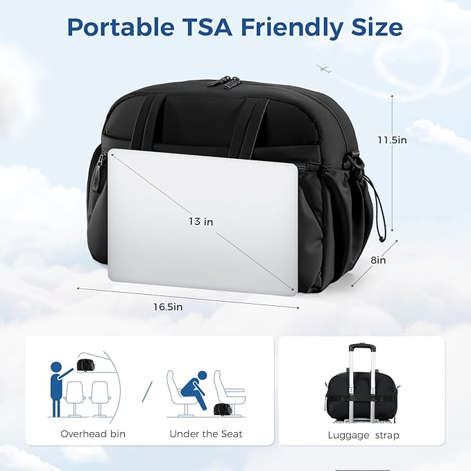 Travel Duffle Bag for Women - Gym Bag With Shoes Compartment & Wet Pocket, Carry On For Weekender, Overnight, Sport(Black)