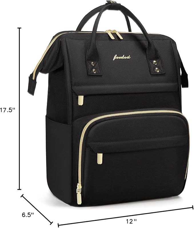 Focdod Women Laptop Backpack Work Bag - Fits 17.3 inch with Laptop Compartment Waterproof Professional Fashion Travel Purse for College Nurse Business Computer Backpack Black