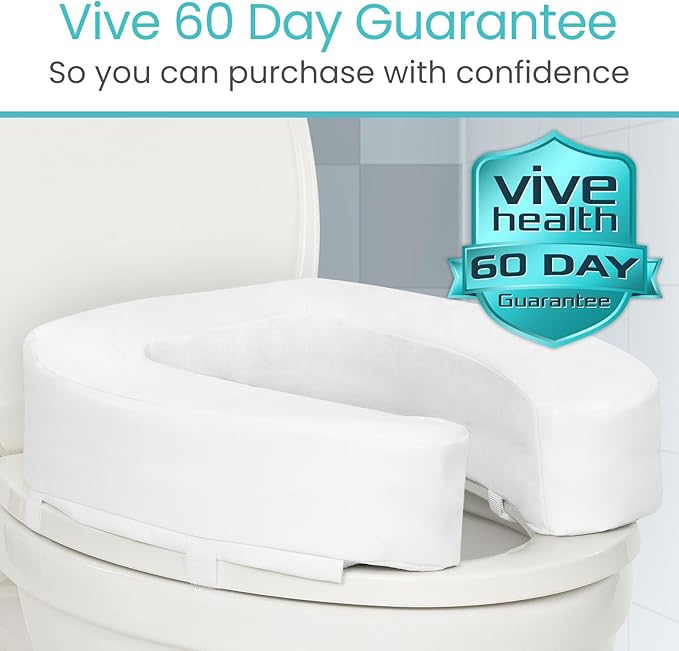 Vive Toilet Seat Riser Cushion for Seniors - Universal Fit - Raised Toilet Seat with High-Density Foam for Elongated & Standard - Firm Handle, Cushioned & Padded - Elevated Medical Handicap Lifter
