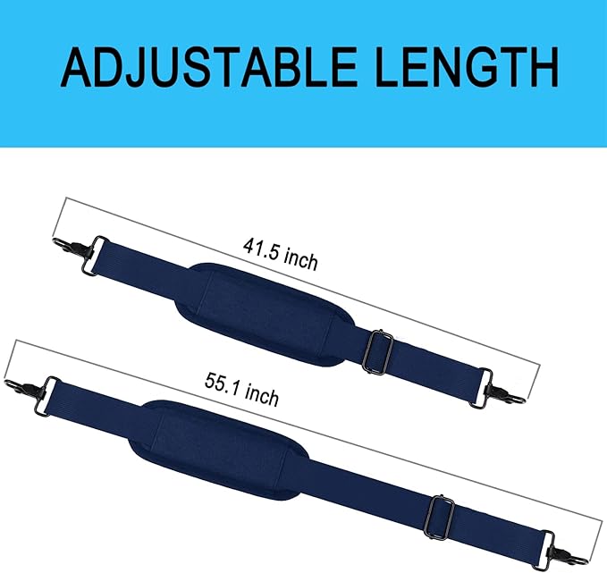 Askuko Shoulder Strap, Universal Adjustable 56 Inch Shoulder Belt Replacement Laptop Bag Shoulder Strap with Metal Hooks for Briefcase, Laptop Messenger Crossbody Bag, Luggage Duffel Camera, Blue