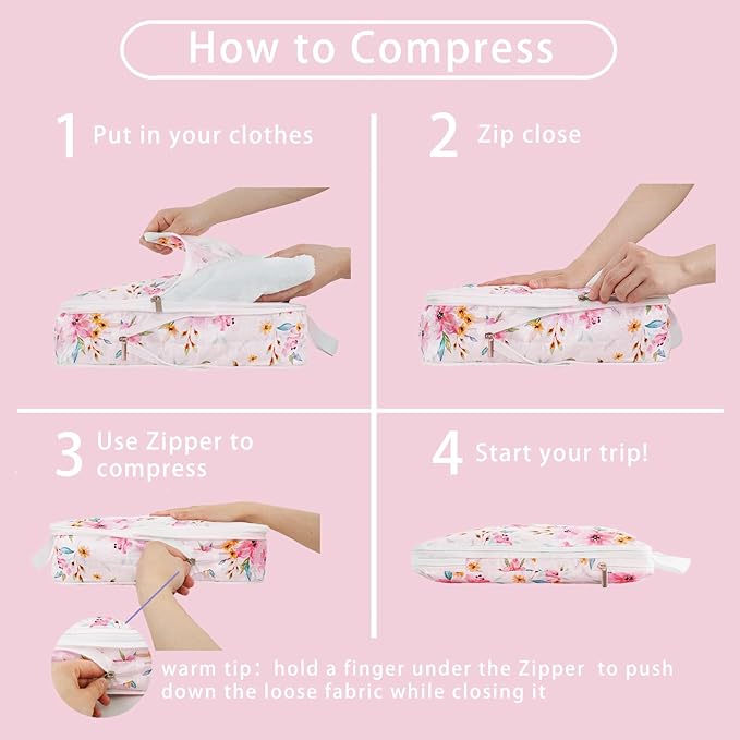 6 Pcs Compression Packing Cubes for Travel, Waterproof Luggage Organizer Washable Storage Bags Set - Packaging Cubes for Backpack Travel and Carry-Ons