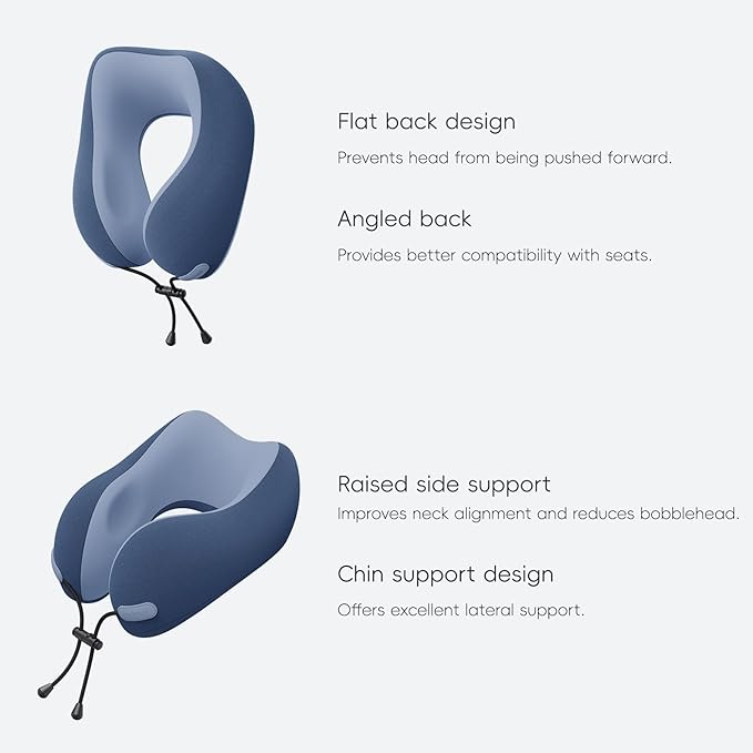 Neck Pillow and Blanket Set for Travel Memory Foam Design Models Pillows with Eye Mask and 50% More Storage Bag Traveling Essentials Plane Car Flight Rest Sleeping Use Adult, Blue