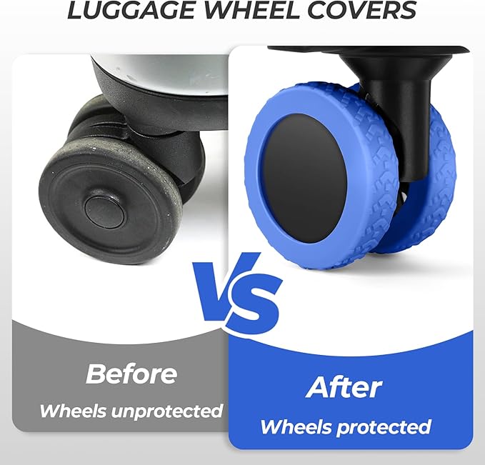 8 Pack Luggage Wheel Covers for Dual Spinner Wheels, Silicone Suitcase Wheel Protectors for 2.0"-2.4" Wheels, Noise Reducing & Anti-Scratch Tire Sleeves, Travel Accessories for Checked & Carry On-Blue